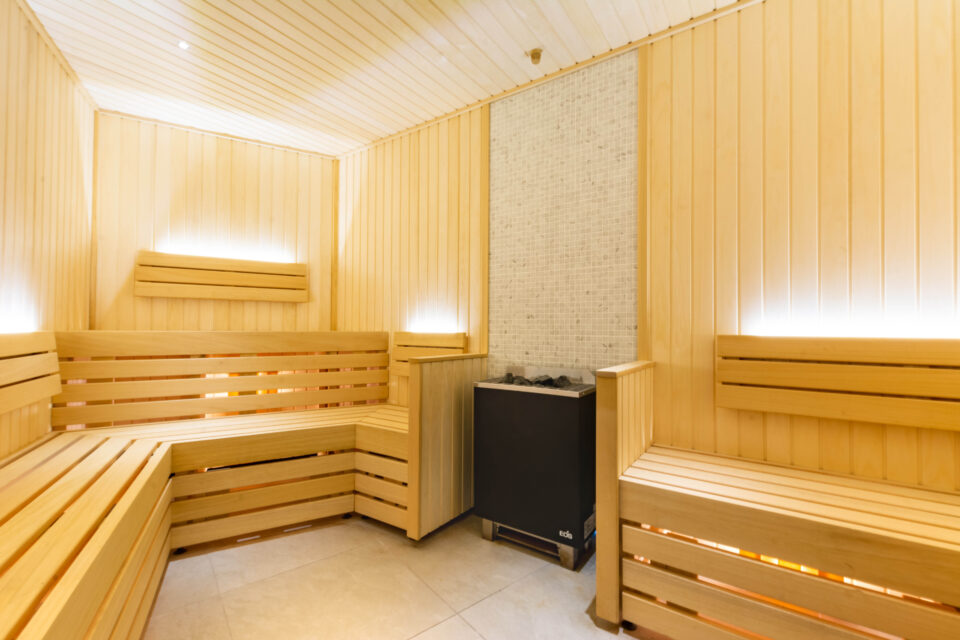 Wooden sauna in our Aztec Fire & Ice facility